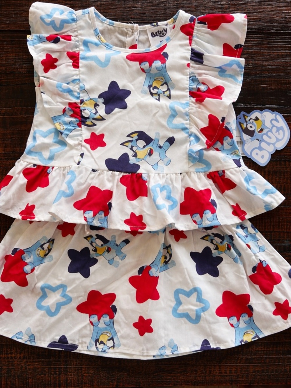 Bluey Kids Matching Set in White with Red & Blue Star Print - Bluey Brand
